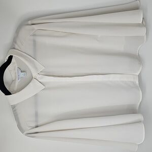 White‎ Cape-style Split Flutter Sleeve Button Front Pleated Back Elegant Blouse